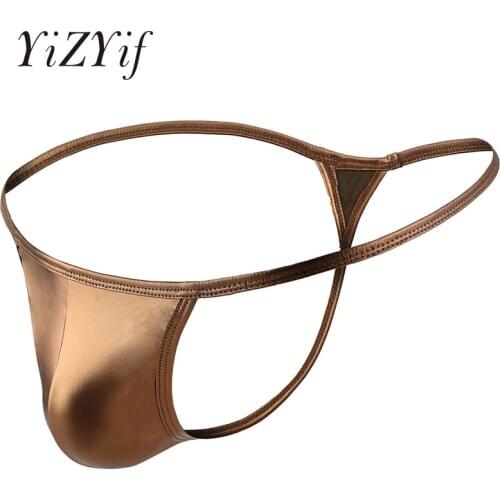 Mens Sexy Thong Underwear Shiny Metallic Briefs Low Rise Bulge Pouch T-Back G String Club Wear Night Party Thong Bikini Briefs