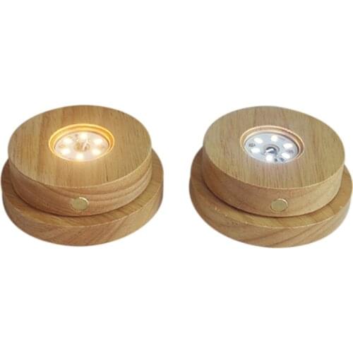 LED Luminous Rotating Base Lights Crystal Glass Transparent Objects Display Round Wooden Stands Bases for Bar Supplies