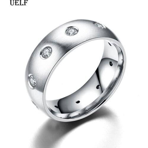Uelf 316L Stainless Steel Rings For Women Oblique Zircon Engagement Wedding Ring Jewelry