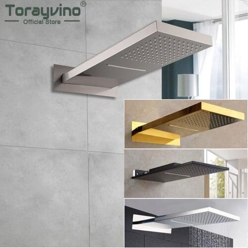 Torayvino 304 Stainless Steel Rainfall And Waterfall Shower Head Square Shower With 2 Ways Mixer Valve Nickel Brushed Finish