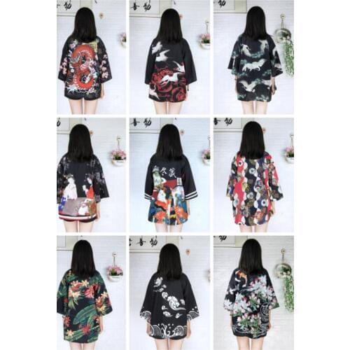Japanese Kimono Retro Coat Cardigan Kimono Woman Man Three Quarter Sleeve Loose Outer Garment
