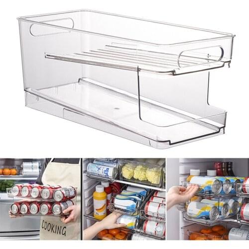 Storage Boxes & Bins Beverage Holder Can Organizer Rack Stackable Storage Organizer Tray Rack For Refrigerator Kitchen Hot