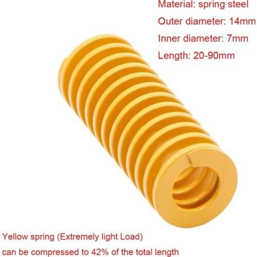 Yellow Extremely Light Load Press Compression Spring Loading Die Mold Spring Outer Dia 14mm x Inner Dia 7mm x Length 20-90mm