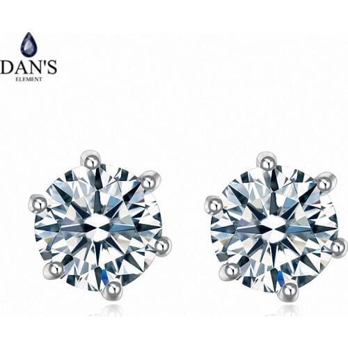 DANS Real Big Brand AAA Zirconia Simple Micro Inlays Fashion Stud Earrings for Women 109024White