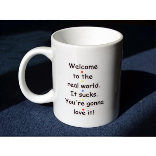 1pcs White TV Show Friends welcome to the real world Ceramic Coffee Mug Water Milk Cup Cosplay Prop Home Decor Boy Girl Gift