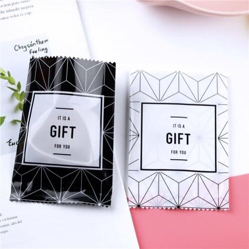 100pcs Open Top "GIFT" Black and white lines Plastic Pouch Heat seal Gift packaging Bags for cookies candies Chocolate soap