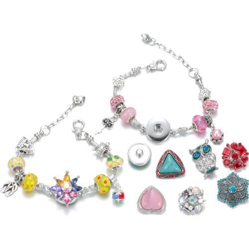 12pcs/lot Multi Color & Styles Beads Bracelets 18mm snap bracelets & Bangle 18mm Snap Button Jewelry For DIY Snap Jewelry SZ0378