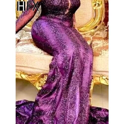 HFX Purple Glitters African Lace 2021 High Quality Tulle Lace Embroiered Lace Net Lace Nigerian Lace 5 yards For Dress