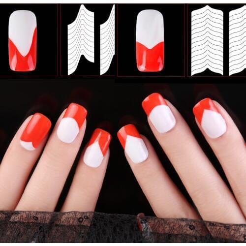 24 Style Nail Art Stencil Guide Sticker Set French Gel Polish Tip Smile 3D Image Forming Shaping Strip Template Decal Kit