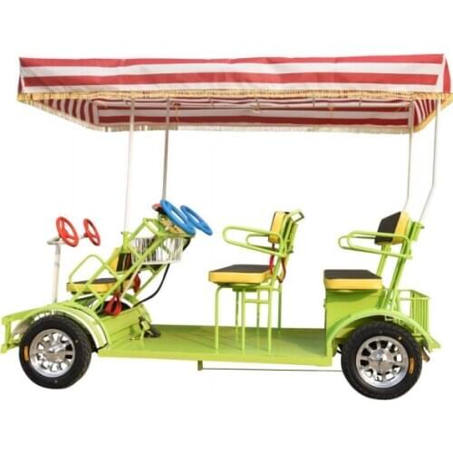 4 Wheels Tandem Electric Bicycle Motor Best Selling Family Style Quadricycle Surrey Bikes for 4 Adults With Baby Seat