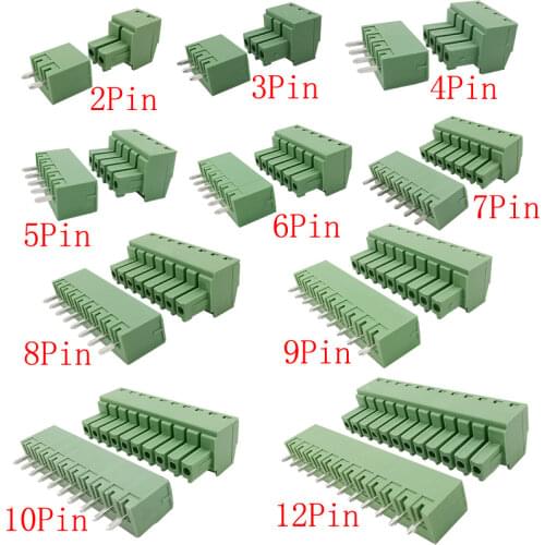 5Pair 15EDG 3.81mm KF2EDG PCB Screw Terminal Block Connector Plug-Pin Straight Needle Pitch Header Socket 2/3/4/5/6/7/8/9/10/12