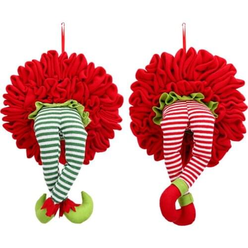 52cm Christmas Elf Legs Xmas Tree Table Door Window Hanging Ornament Green Red Fur Strange Grinch Plush Leg Doll Pendant Home De