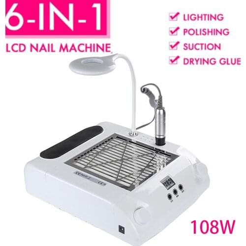 108W Electric Nail Drill Machine 30000 RPM Nail Dust Vacuum Cleaner LED Lighting 54 LED UV Lamp 6 in 1 Electric Nail File