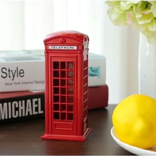 British Metal Alloy Money Coin Spare Change Piggy London Street Red Telephone Booth Bank Souvenir Gift