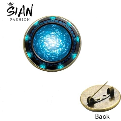 SIAN Stargate Portal Atlantis Brooch Hot TV Drama Collection High Quality 3D Printed Glass Round Metal Pins Bag Badges for Fans