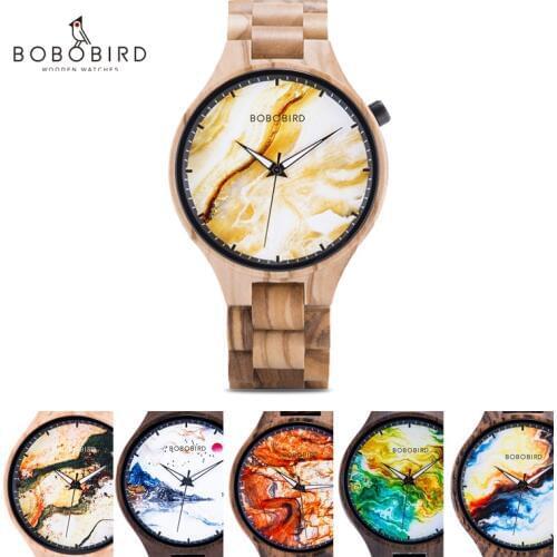 Relogio Masculino BOBO BIRD Personalized Custom Watch Men Luxury Brand Photo Print Marbling Wristwatches Male Clock Dropshipping