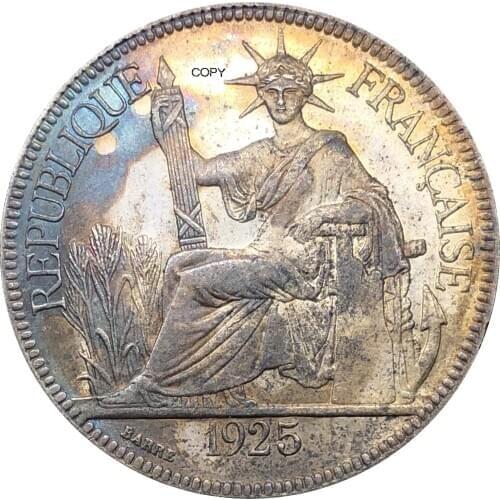 French Indochina 1925 A 1 Piastre Commerce Coin REPUBLIQUE FRANCAISE Cupronickel Silver Plated Copy Coins