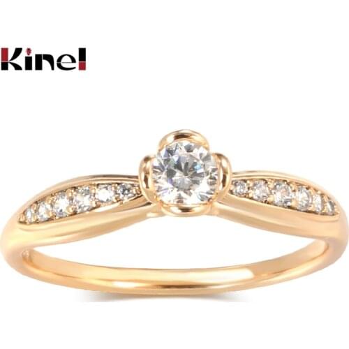 Kinel Fine Jewelry 585 Rose Gold Bride Wedding Ring Natural Zircon Finger Rings for Women Wedding Jewelry Crystal Gift