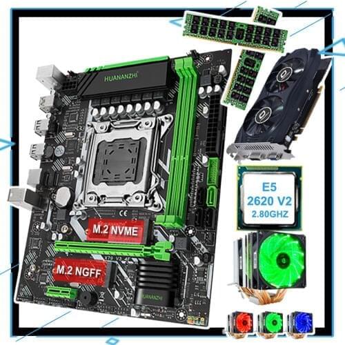 HUANANZHI X79 6M motherboard bundle CPU Intel Xeon E5 2620 V2 with 6 heatpipes cooler RAM 32G(2*16G) RECC video card GTX750TI 2G