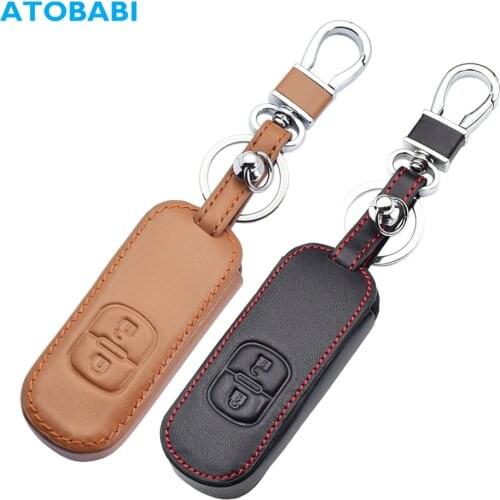 Leather Car Key Case 2 Button Smart Keyless Entry Remote Control Fobs Protector Cover Jacket For Mazda 2 3 6 CX-5 CX-7 2015 2016