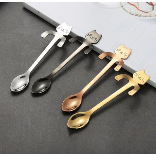 Stainless Steel Coffee Tea Spoon Mini Cat Long Handle Creative Spoon Drinking Tools Kitchen Gadget Flatware Tableware SN3798