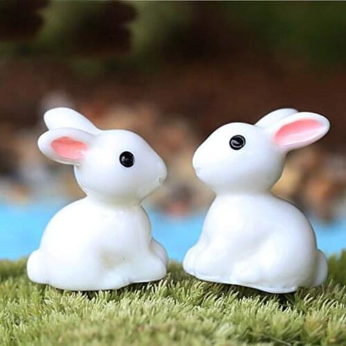 10pcs Miniature Fairy Garden White Rabbits Mini Decor Accessories Resin Gardening Ornaments Micro Landscape Diy Home Decor