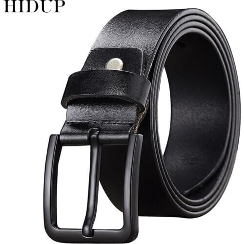 HIDUP Mens Retro Style Design Pin Buckles Metal Belt Real Cow Genuine Leather Belts Men 3.8cm Width Clothes Accessories NWJ683