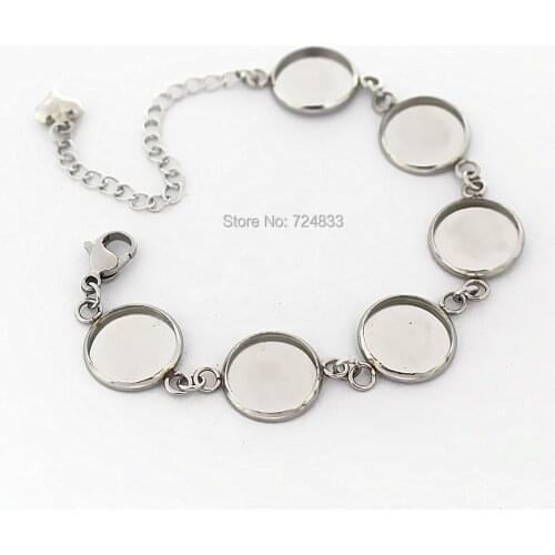 Stainless Steel Bracelet Settings with Round Smooth Bezel Link Chain Resin Cabochons Blank Bracelet Bases Findings DIY Making