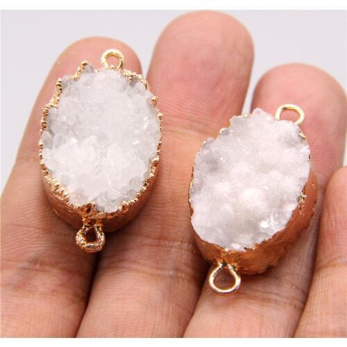 Natural white agates Druzy Slice Connectors Plated Gold blue agates Drusy pendant connector Pendants necklace Finding pink drusy