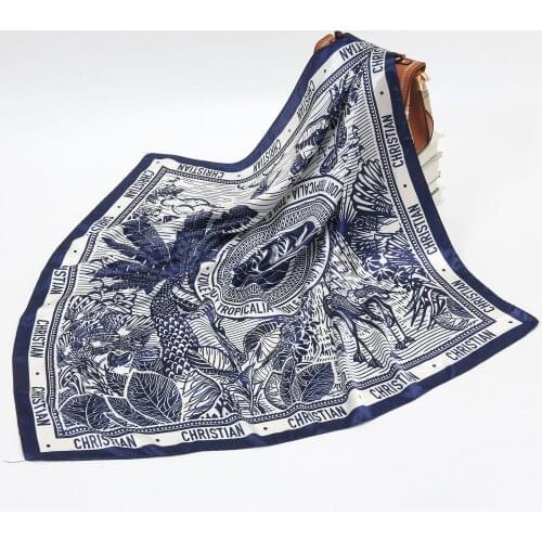 2021 Summer New 90cm Large Square Scarf Satin Turban Scarf Ladies Printed Silk Scarf Shawl Wholesale Customization