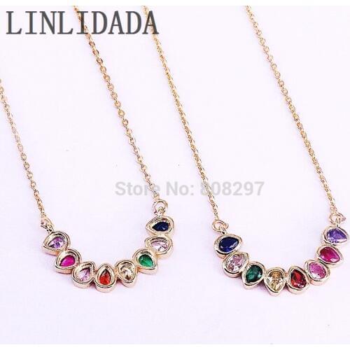 New Arrival 10Pcs High Quality Rainbow Micro Pave CZ Zirconia Fashion Girl Women Necklace Wholesale