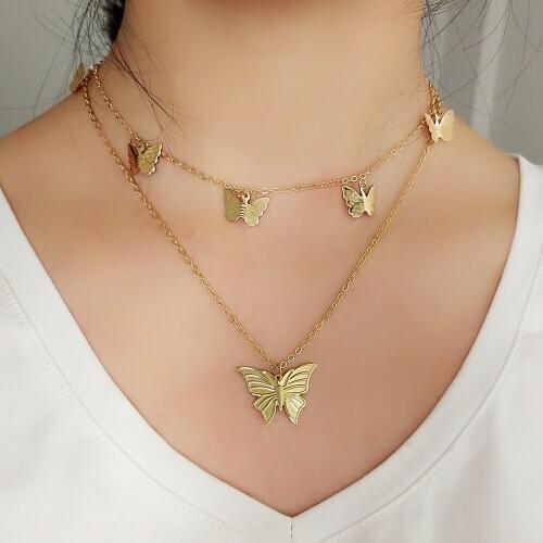 Cute Animal Butterfly Chain Necklaces for Women Double Layer Stars Necklaces & Pendants Lover Gifts