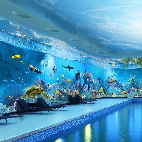 Underwater world childrens room childrens paradise toy room mural aquarium baby natatorium ocean style Self Adhesive wallpaper