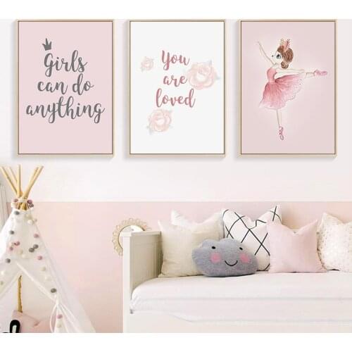 Sweet Pink Dancing Girl Quotes Nursery Decor Wall Art Canvas Painting Posters and Prints Pictures Gift Kids Home Decor