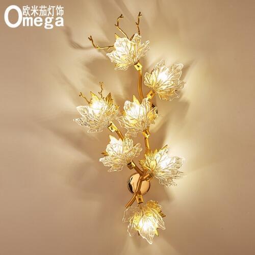 Postmodern light luxury aluminum maple leaf wall lamp living room dining hall aisle background wall decoration designer model