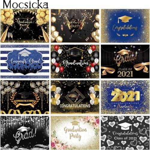 Congratulations Graduation Portrait Backdrop Photo Shoot Grad Cap Class of 2021 Graduation Party Background Balloons Flowers