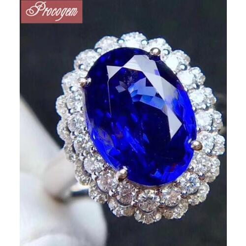 Procogem Sapphire Rings for Women Big Rings for Party Girls Gift 10x14mm 925 Sterling Silver Free shipping Manufacturer #239