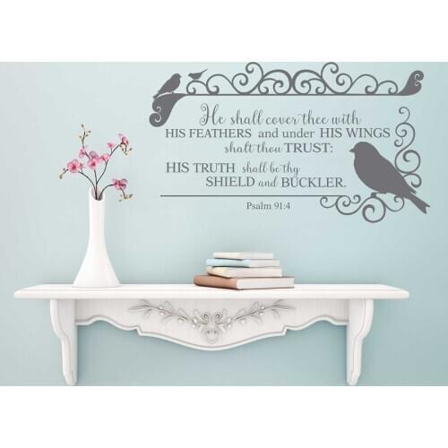 Psalm 91:4 Bible verses Spanish vinyl wall stickers Christian living room bedroom wall stickers decorative wallpaper 2SJ2