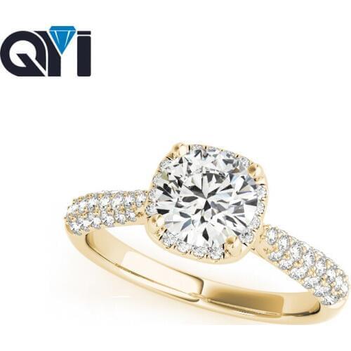 QYI Wedding Rings For Women Pure 14k Yellow Gold Ring Luxury 1 Ct High Quality SONA Stone Engagement Ring