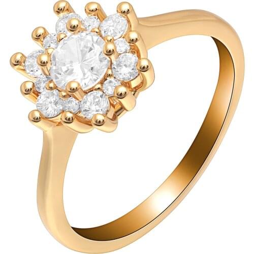 UFOORO Luxury Gold Flower Ring Created Design White Zircon Finger Ring Jewelry Romantic Ring For Women Wedding Bands