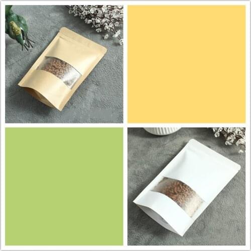 Kraft paper window-opening self-supporting bag nuts food biscuit packaging zipper chain bag gift bag