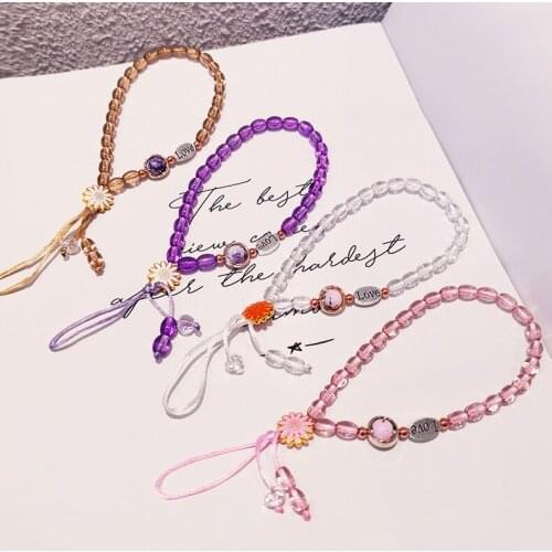 Lucky Flower Bead Mobile Phone Strap for iphone Samsung Huawei Xiaomi OPPO Vivo OnePlus Lanyard Necklace Keychains Short Rope