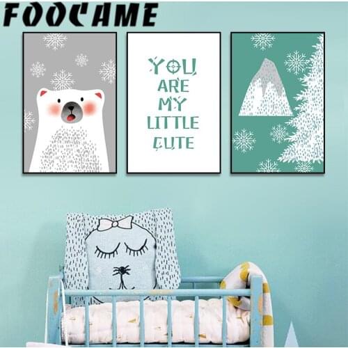 Nordic Cartoon Cute Animal Bear Snowflake Wall Art Canvas Painting Nordic Nursery Decoration Pictures Poster Kids Room Print