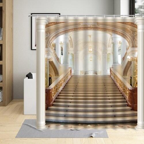 Retro Europe Style Palace Hall Decor Cloth Shower Curtain Church Classical Building For Living Room Screens Bathroom Curtains