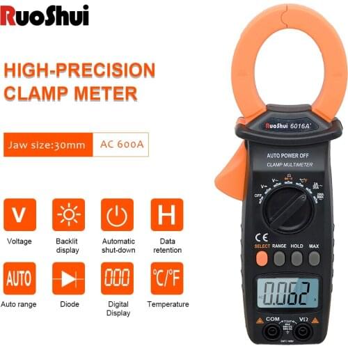 RuoShui 6016A+ Clamp meter automatic range AC DC Voltage Current Ammeter voltmeter Ohm Temp Capacitance Hz Tester clamp Ammeter