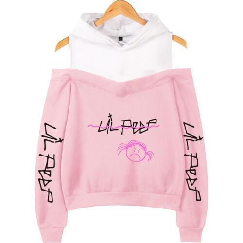 Lil Peep Off-the-shoulder Hoody Vrouwen New Emo Rapper Cry Baby Gedrukt Sweatshirt Maten Voor Casual Fashion Sweatshirt Pullover