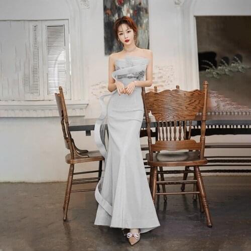 Appliques Strapless Evening Dresses Sleeveless Zipper Back Mermaid Bling Floor-length Plus size Women Formal Party Dress C901