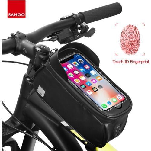 Sahoo 122053 Cycling Bicycle Waterproof Touchscreen Front Frame Top Tube Bike 6.5in Cell Mobile Phone Bag Pannier Pack