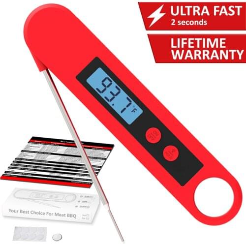 Waterproof Food Thermometer with Foldable Probe Backlight Instant Read BBQ Meat Thermometer for Grill Smoker Cooking Baking Oven
