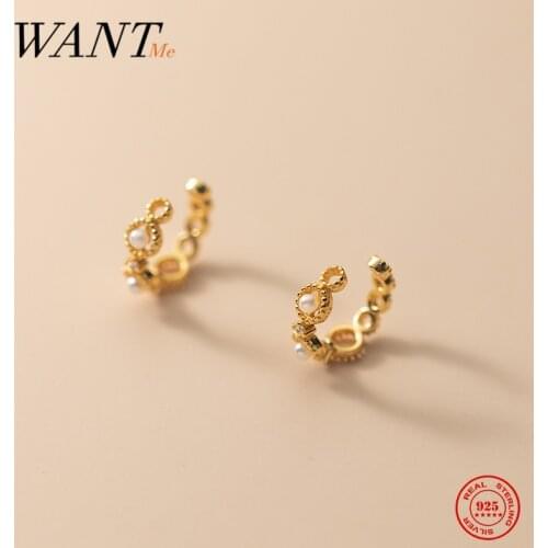 WANTME 925 Sterling Silver Fashion Korean Sweet Romantic Lace Pearl No Piercing Ear Clip Earring for Women Ear Cuff Jewelry 2021